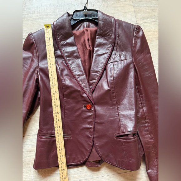 Burgundy Genuine Leather Blazer Jacket Women’s Fitted Single Button Vintage - Picture 8 of 10